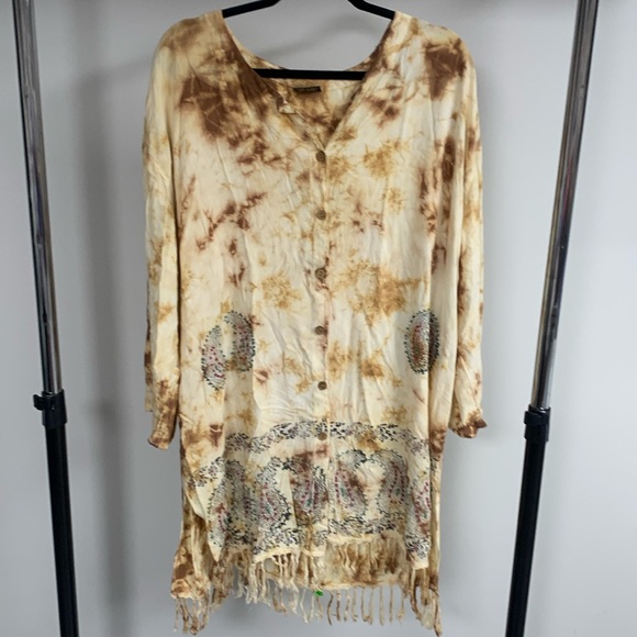 Vintage Meetu Magic Beaded Tie Dye Fringe Button Up Shirt Size 3X - Picture 1 of 6